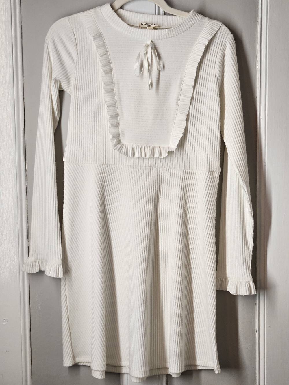 For Love & Lemons Long Sleeve Ribbed Ruffle Dress PTP=16, Shoulder To Hem=33